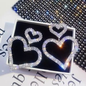 Crystal Double Heart Silver Drop Earrings